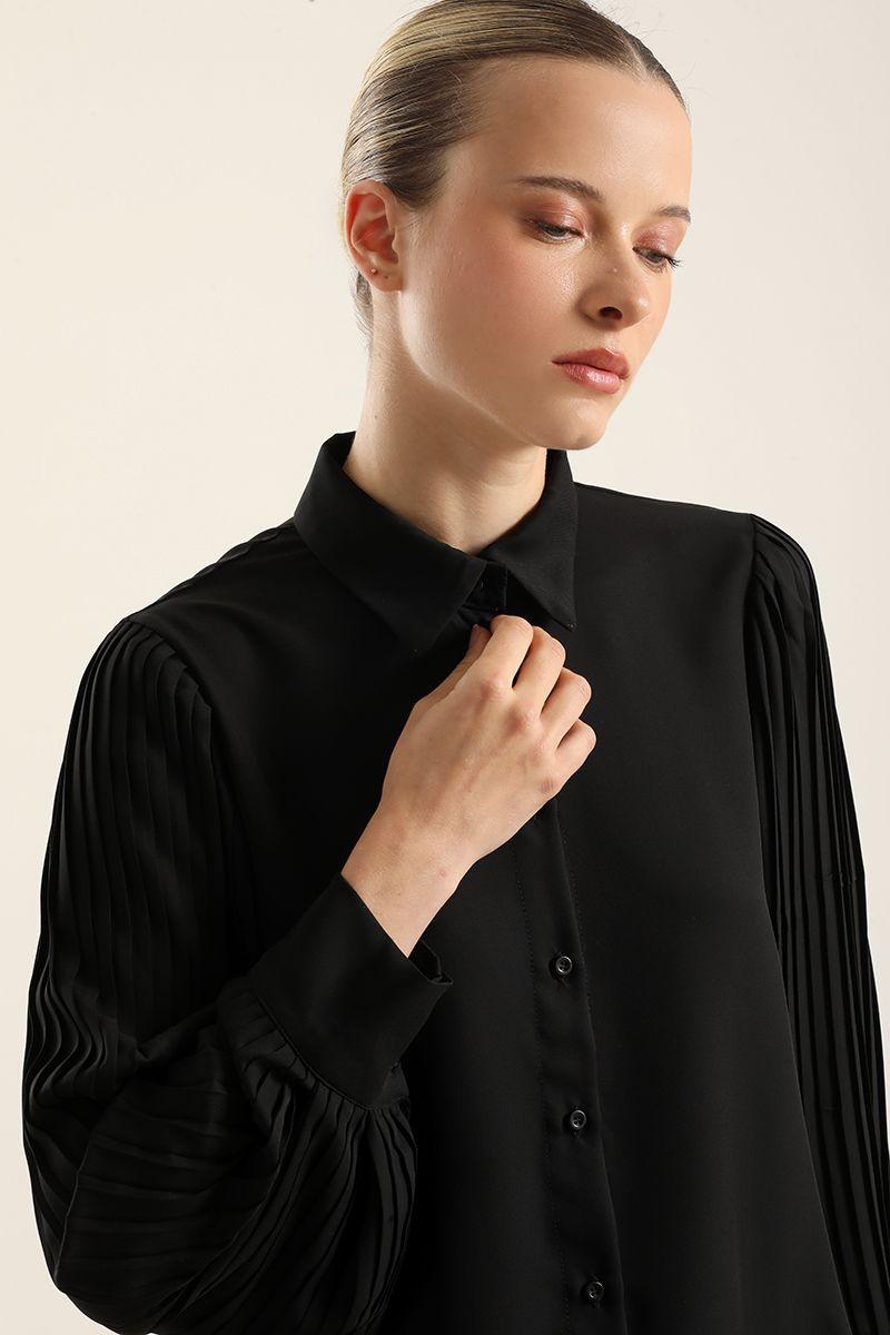 Blusa, Manga Plisada, Negro Liola-2