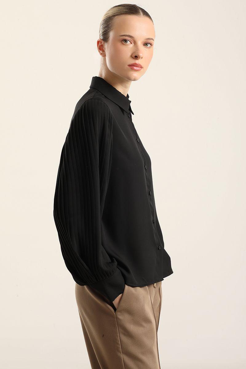 Blusa, Manga Plisada, Negro Liola-3
