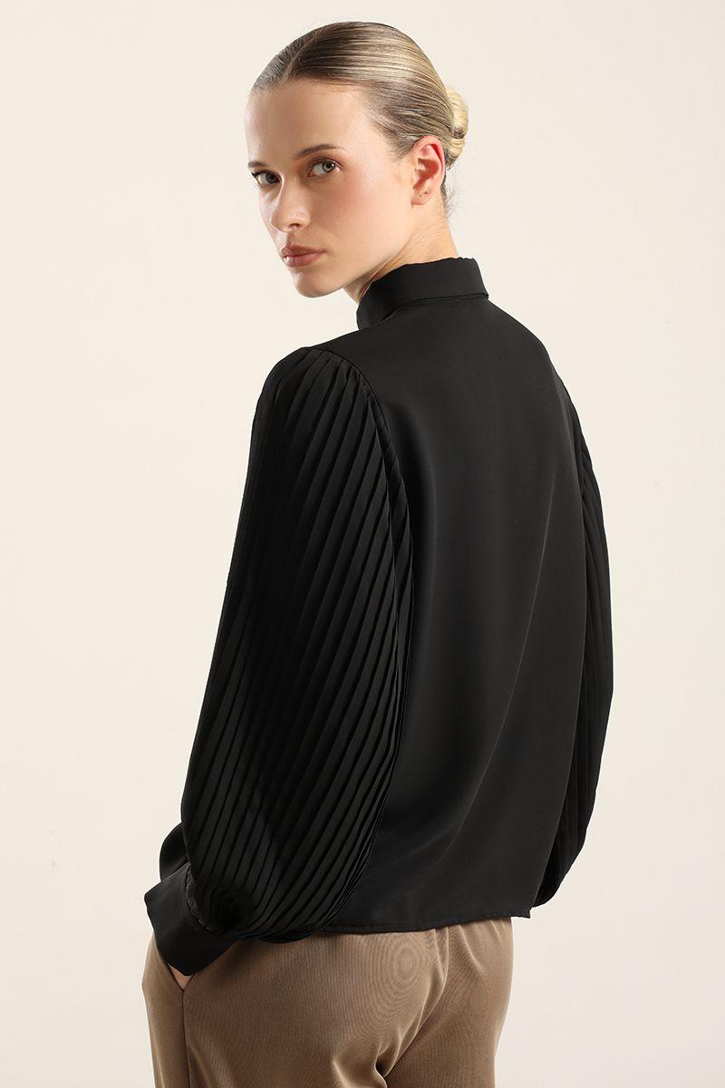Blusa, Manga Plisada, Negro Liola-4