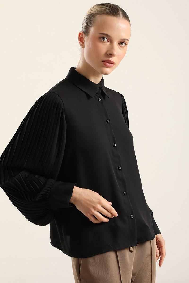 Blusa, Manga Plisada, Negro Liola-5