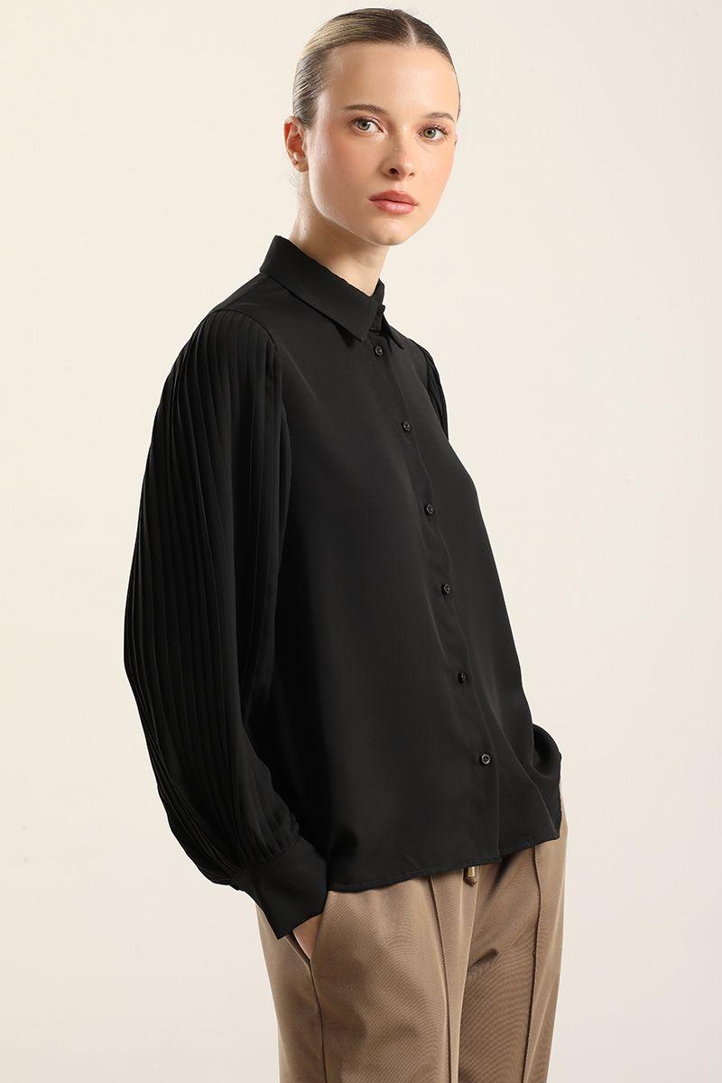 Blusa, Manga Plisada, Negro Liola-6
