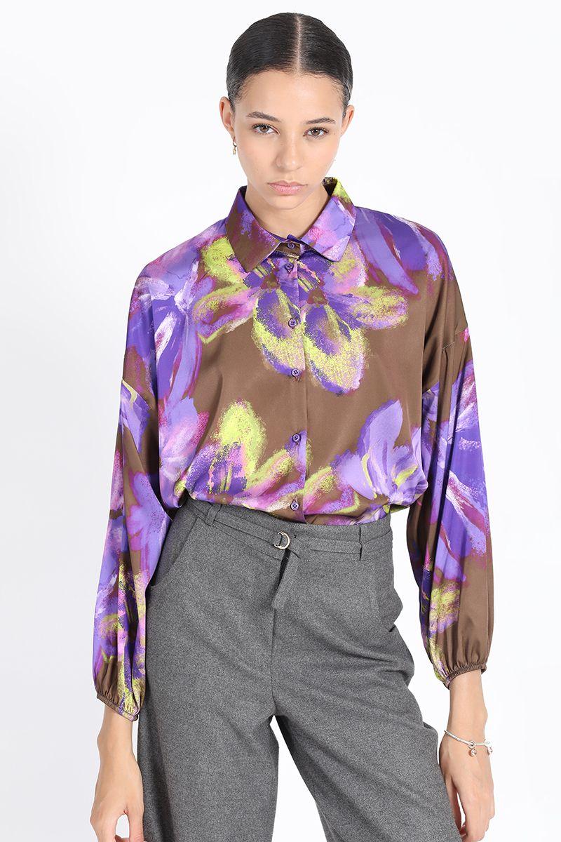 Blusa Camisera Estampado Florones Café Liola-0