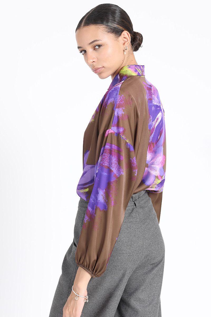 Blusa Camisera Estampado Florones Café Liola-2