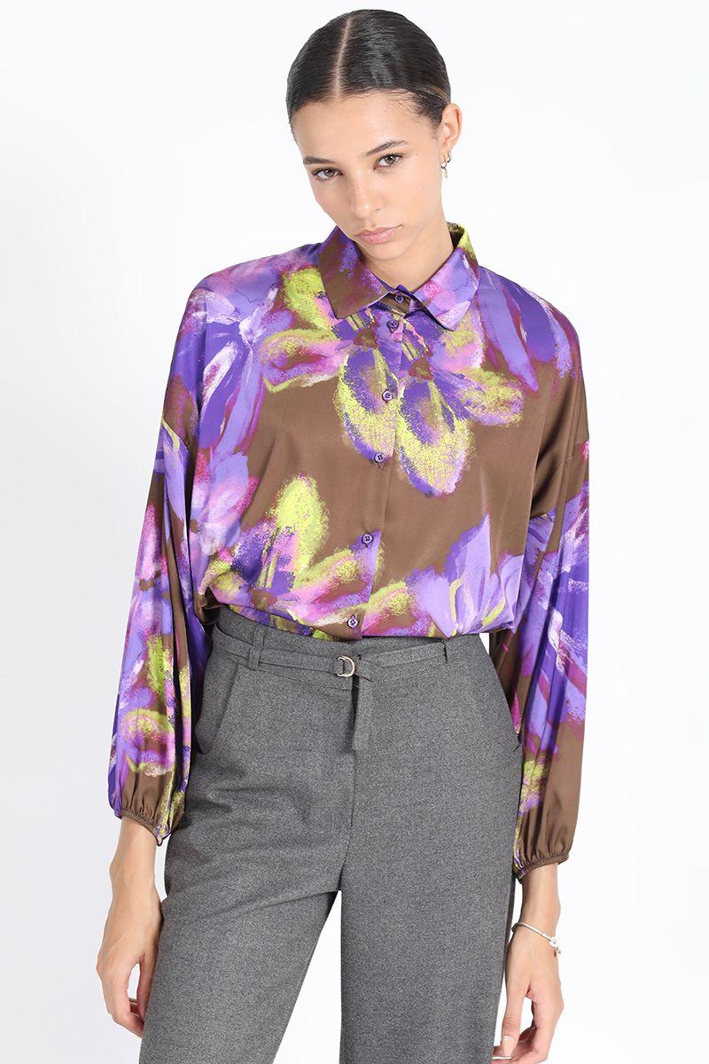 Blusa Camisera Estampado Florones Café Liola-3