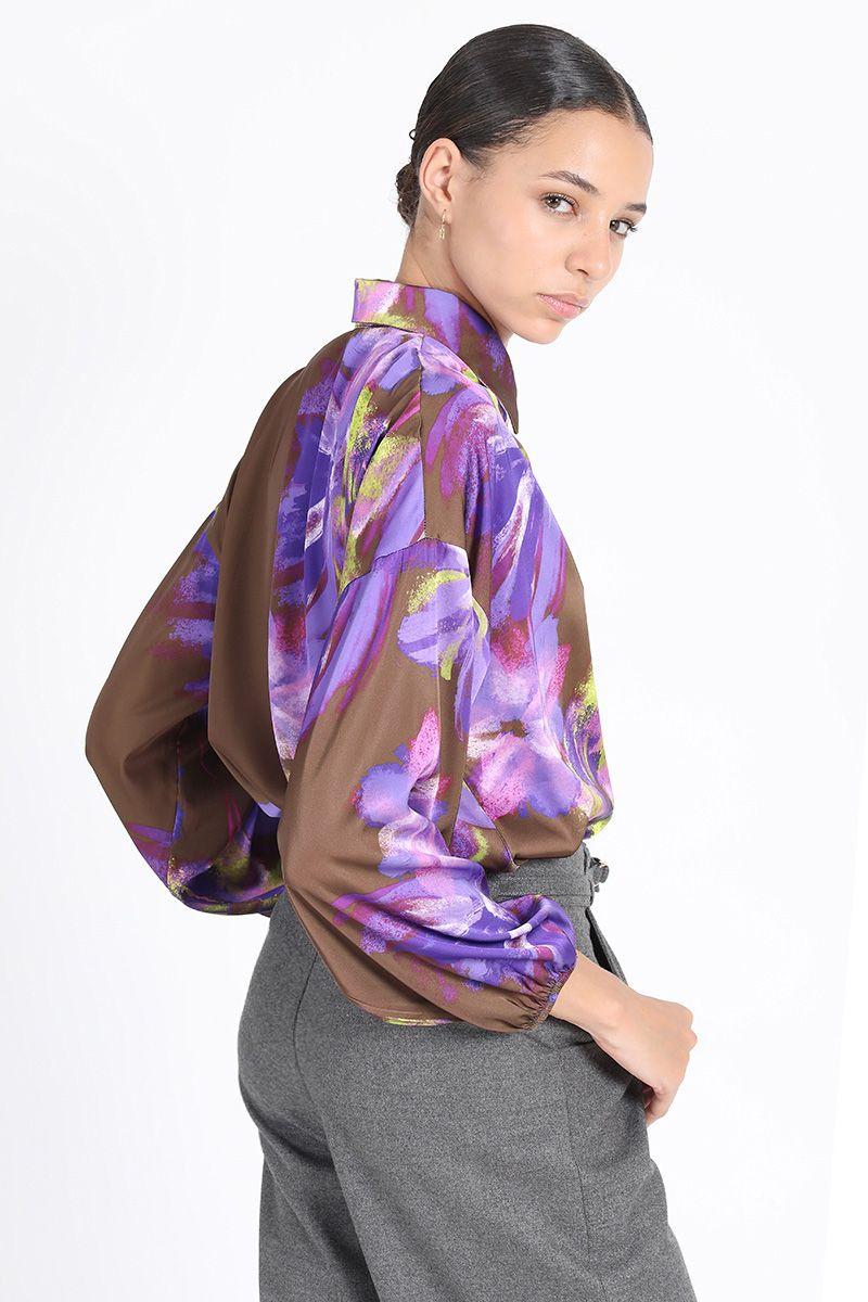 Blusa Camisera Estampado Florones Café Liola-5