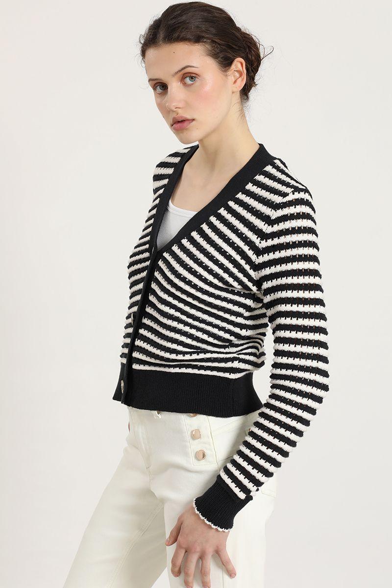 Cardigan punto rayas, negro Liola-2