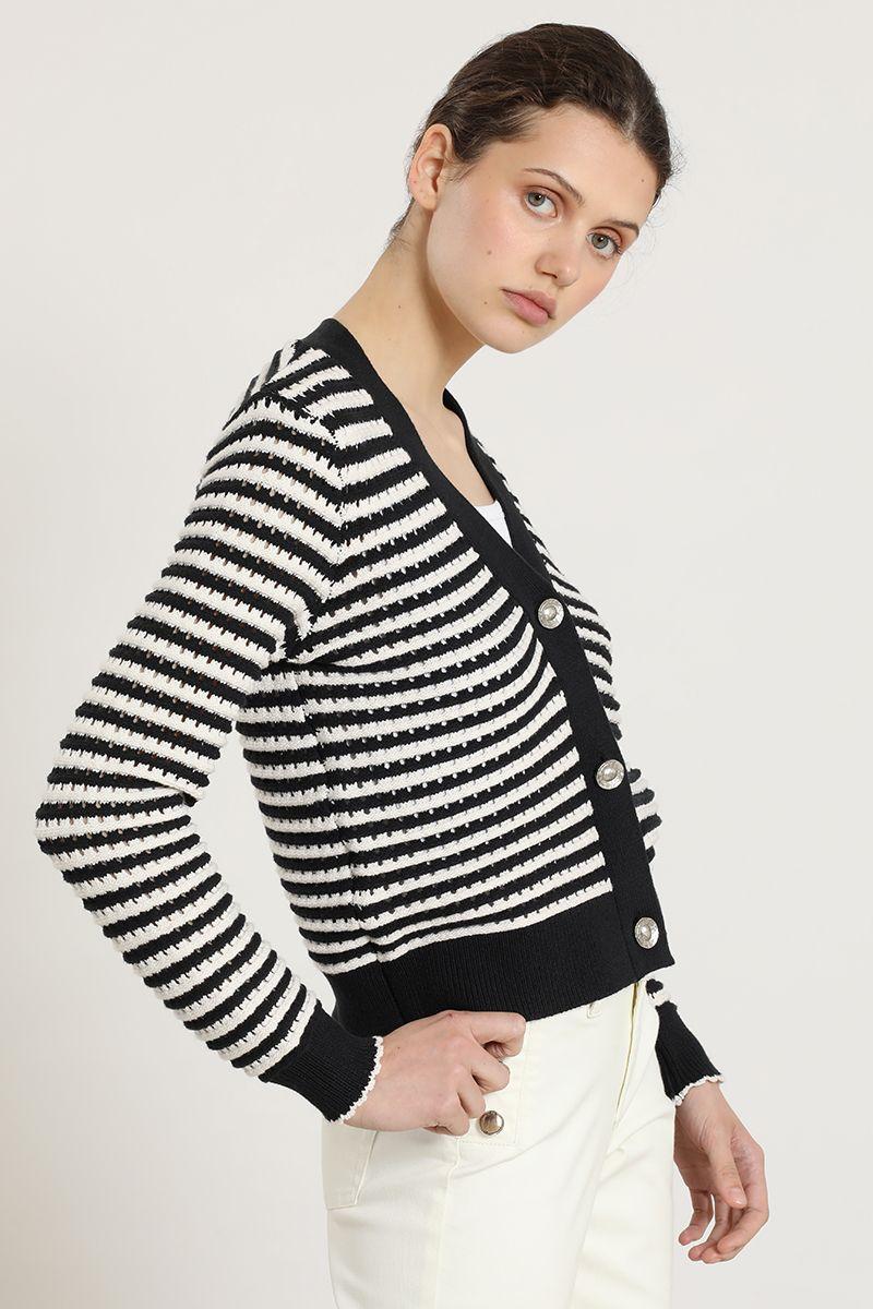 Cardigan punto rayas, negro Liola-3