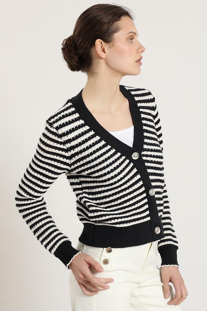Cardigan punto rayas, negro Liola-5