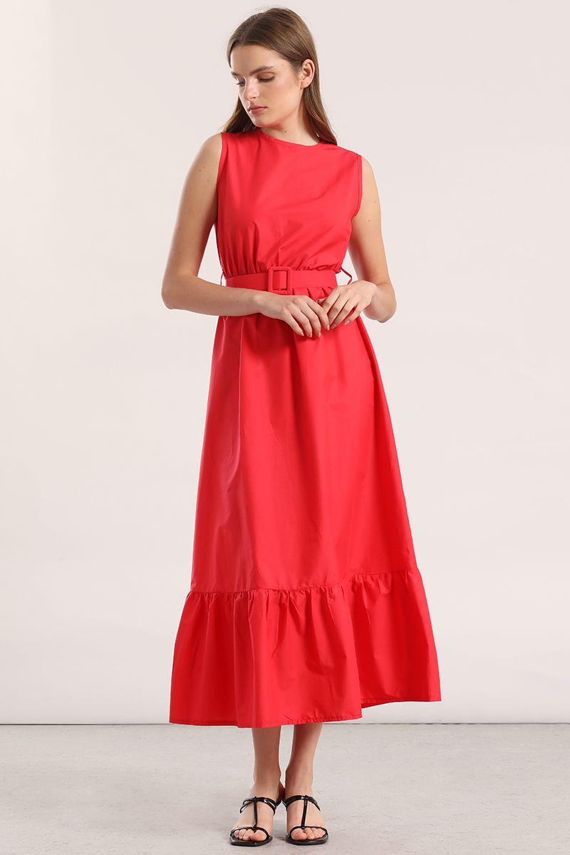 Vestido midi acampanado Liola mujer coral-0