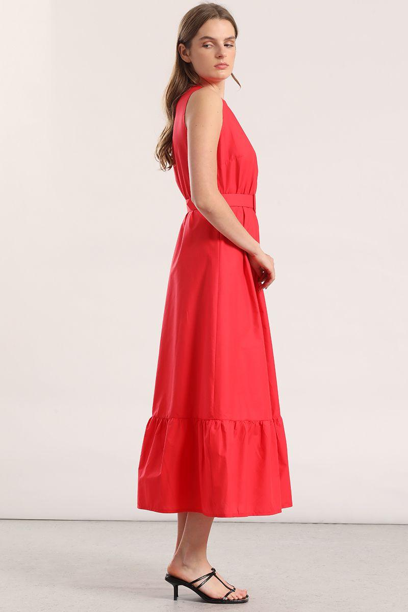 Vestido midi acampanado Liola mujer coral-2