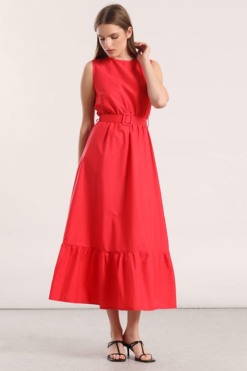 Vestido midi acampanado Liola mujer coral-3