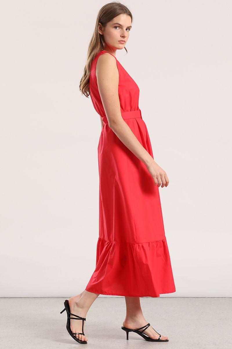 Vestido midi acampanado Liola mujer coral-4