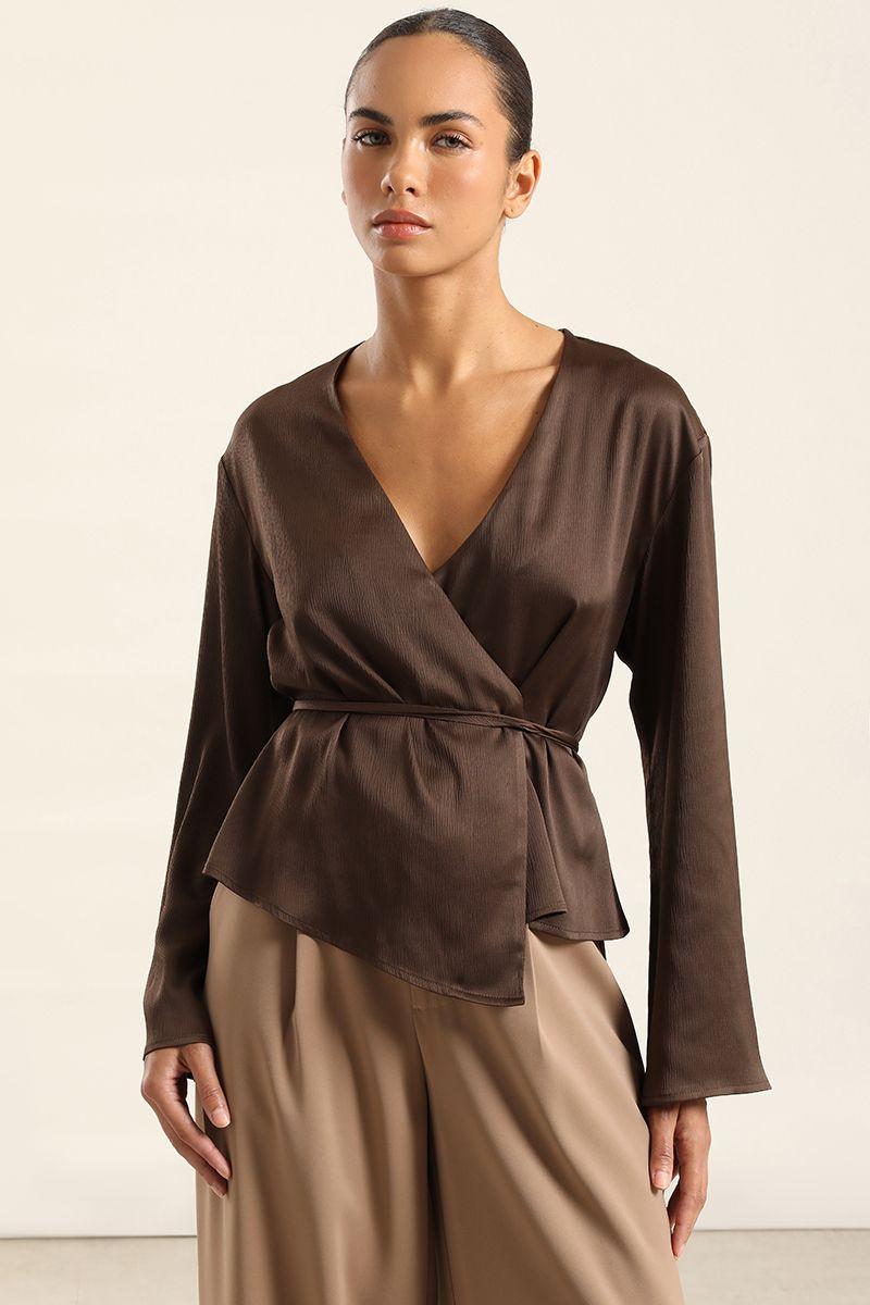 Blusa Cruzada Satin, Chocolate Liola-3