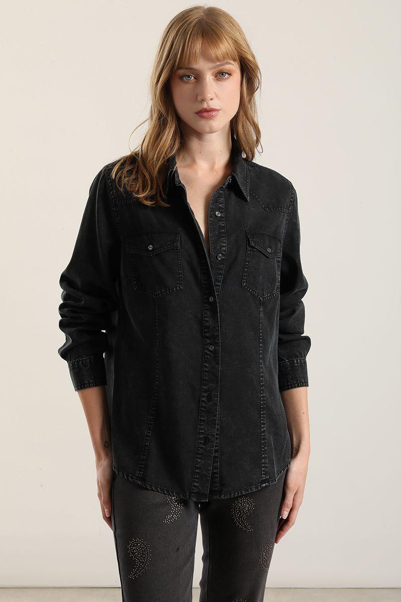 Camisa lyocell procesado, azul Liola-0