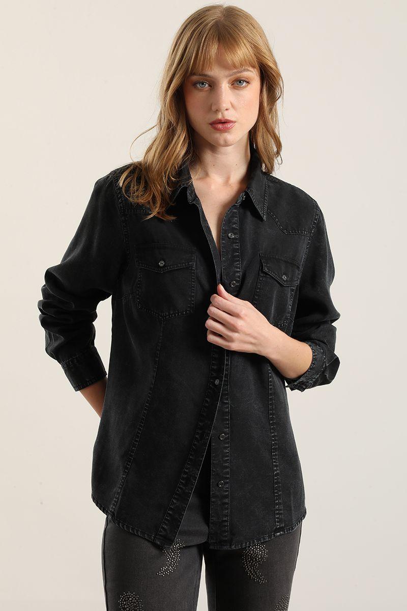 Camisa lyocell procesado, azul Liola-4