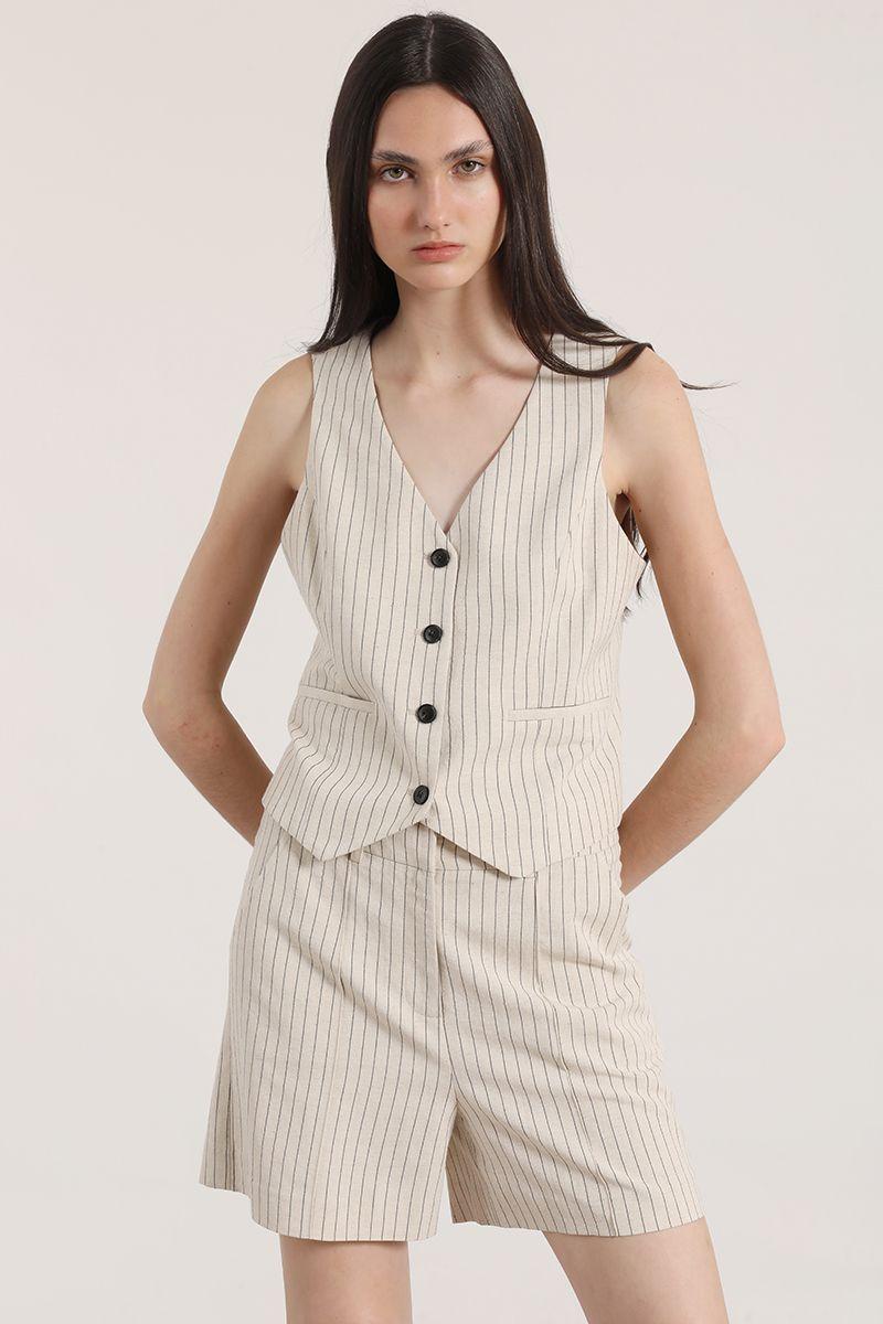Chaleco sastre lino liola mujer beige-0