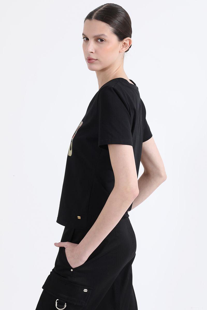 Polera Algodón Spandex Texto, Negro Liola-2