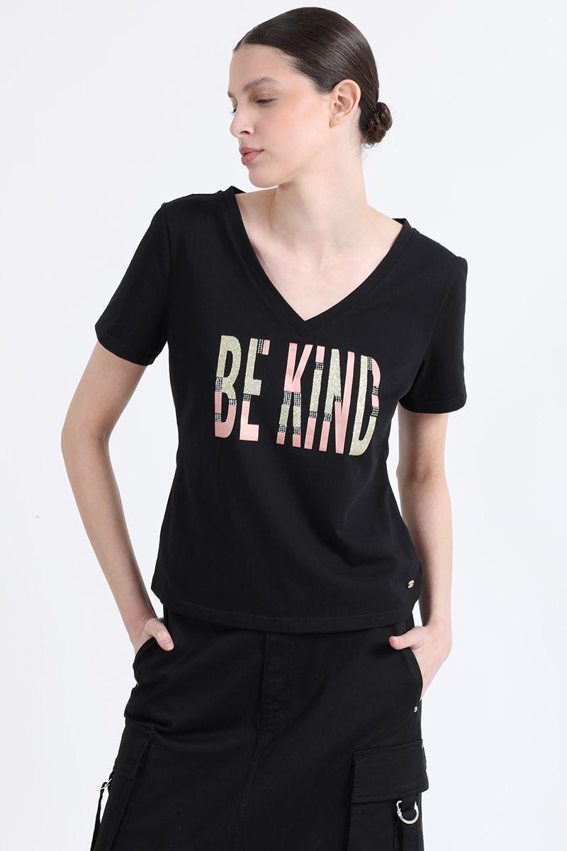 Polera Algodón Spandex Texto, Negro Liola-3