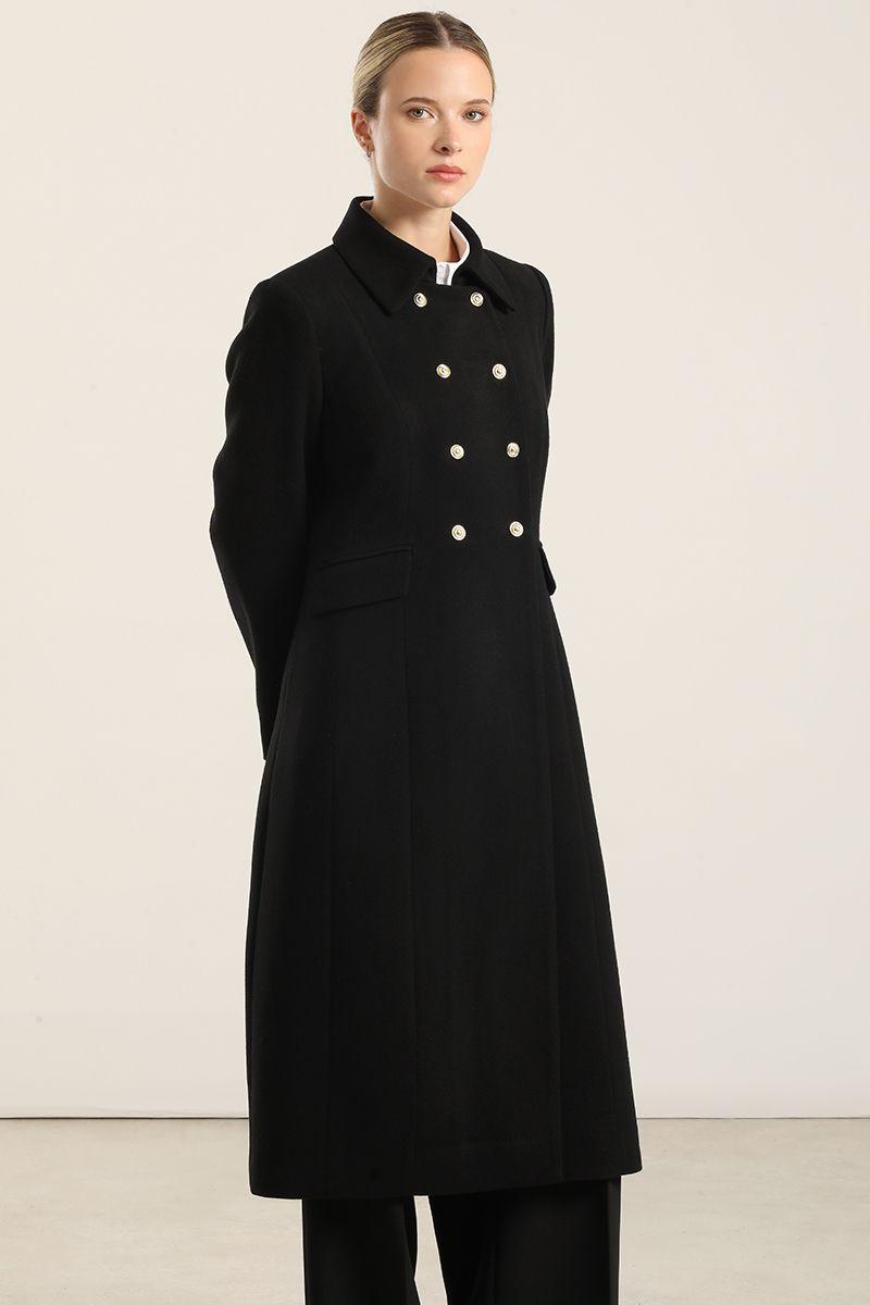 Abrigo largo cruzado, muflon negro Liola-0