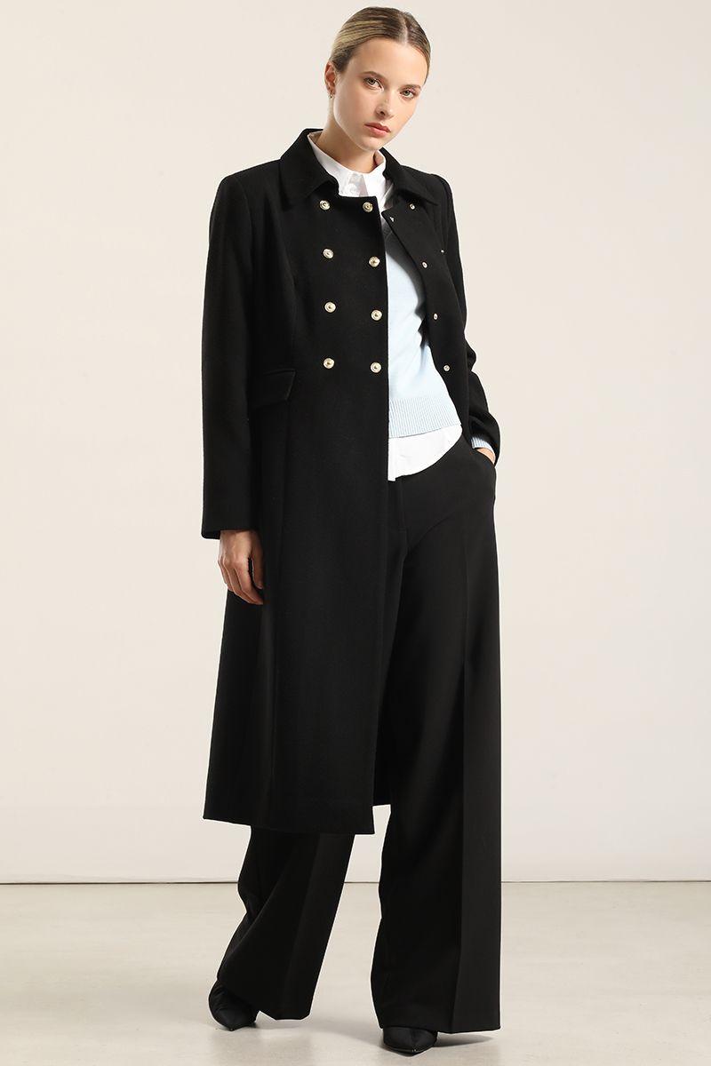 Abrigo largo cruzado, muflon negro Liola-1