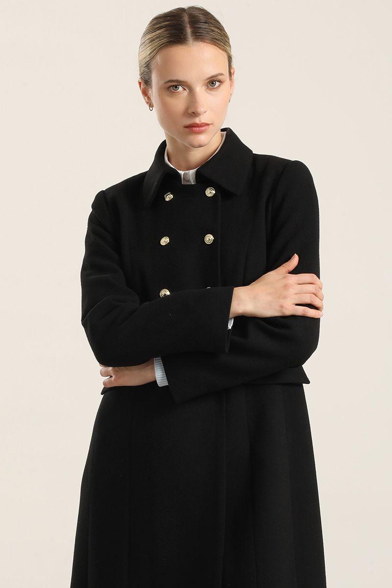 Abrigo largo cruzado, muflon negro Liola-2