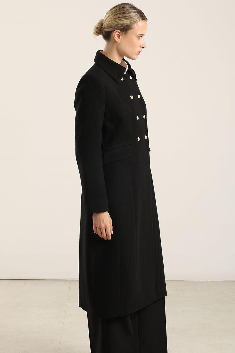 Abrigo largo cruzado, muflon negro Liola-3