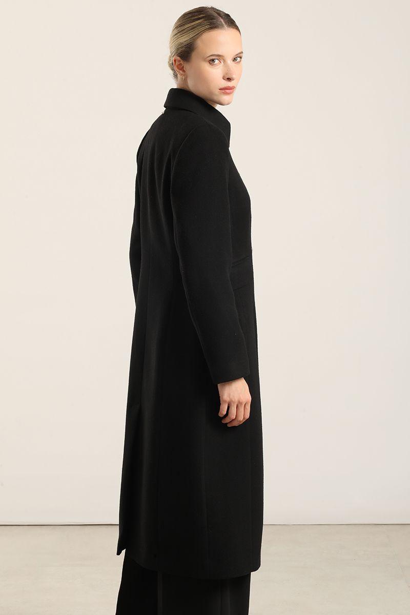 Abrigo largo cruzado, muflon negro Liola-4