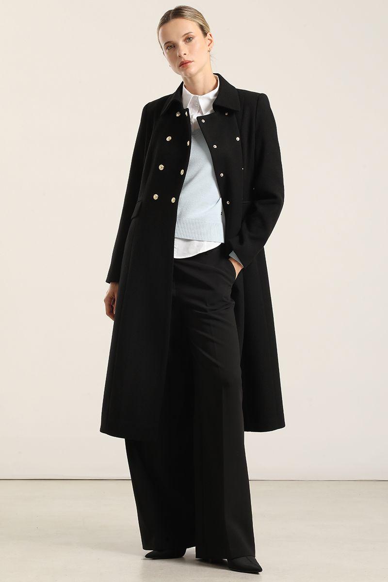 Abrigo largo cruzado, muflon negro Liola-5