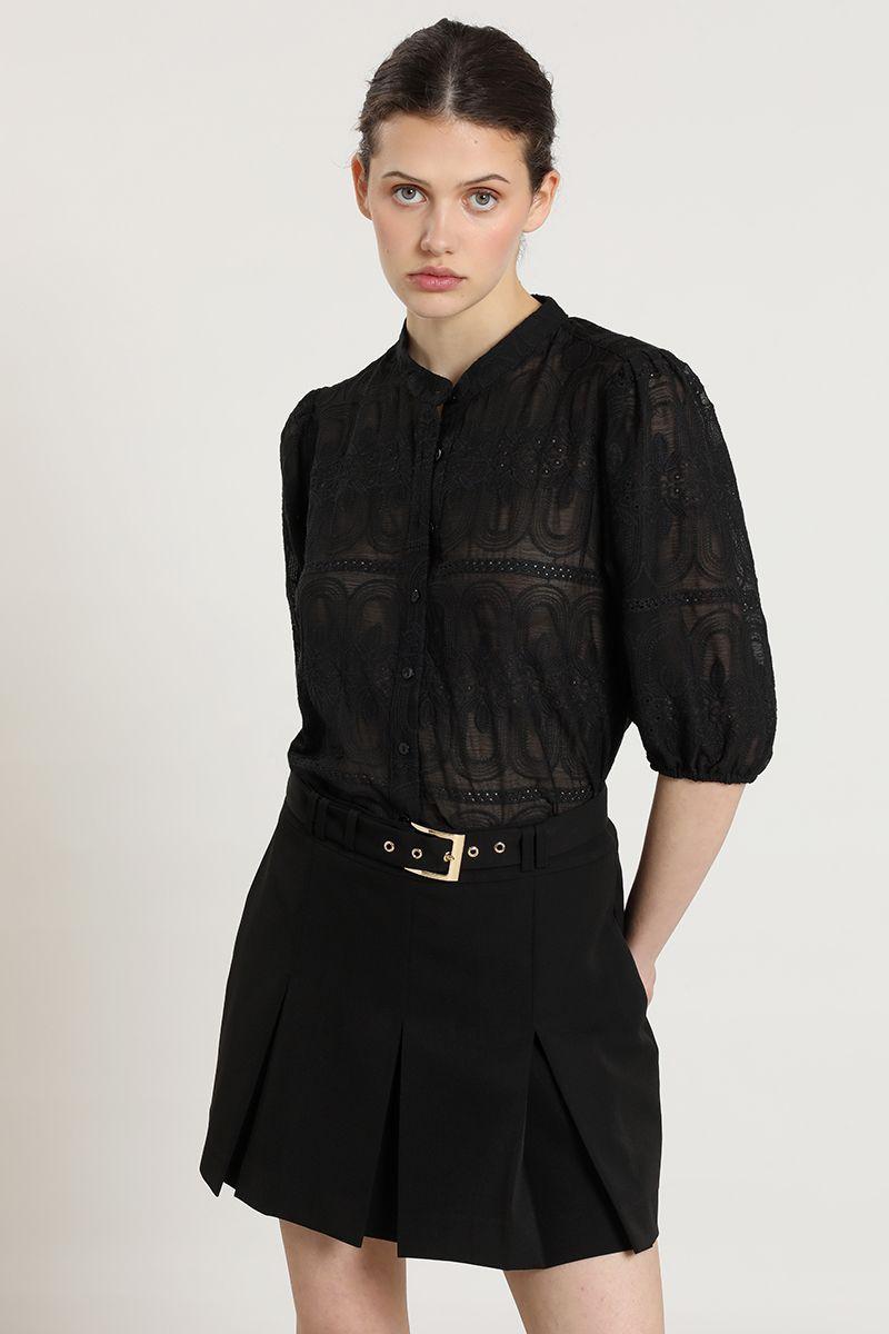Blusa bordado fantasia, negro Liola-0