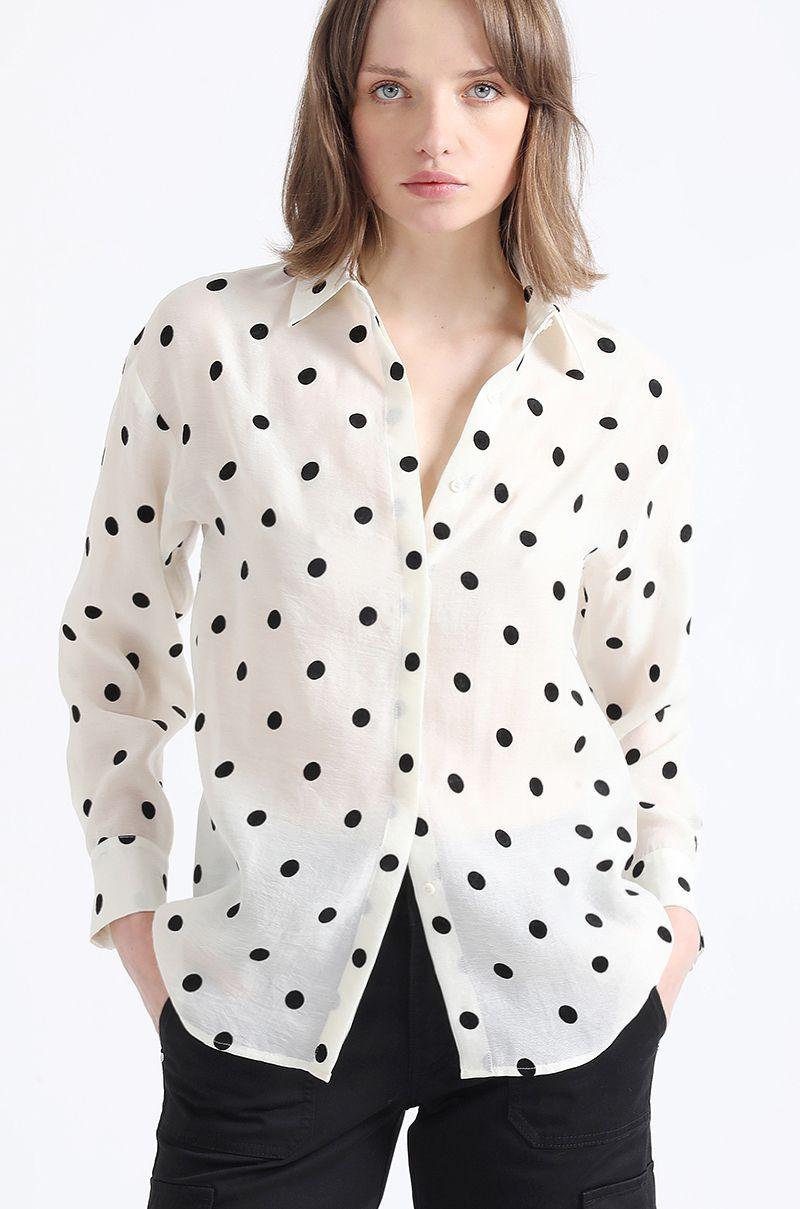 Blusa Semi Transparente Puntos Flolk, Crudo Liola-0