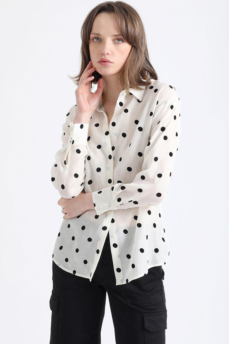 Blusa Semi Transparente Puntos Flolk, Crudo Liola-2