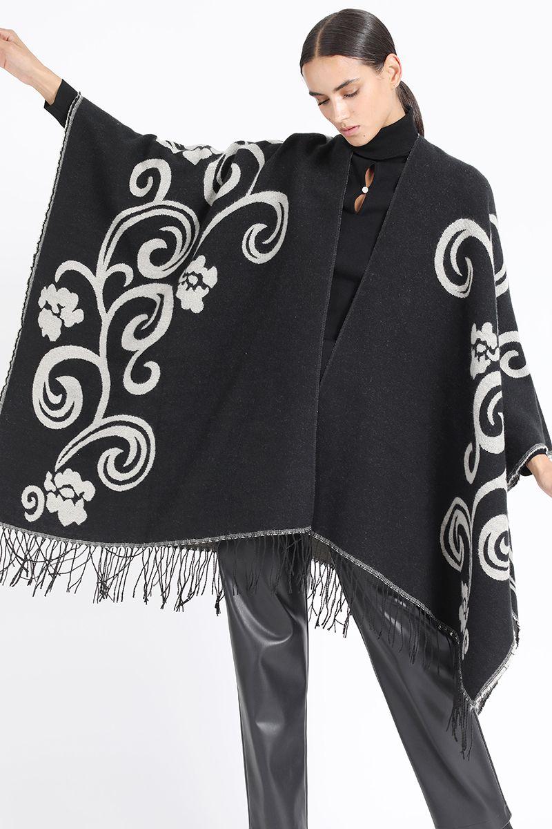 Poncho Tejido Estampado Animal Print, Negro Liola-1