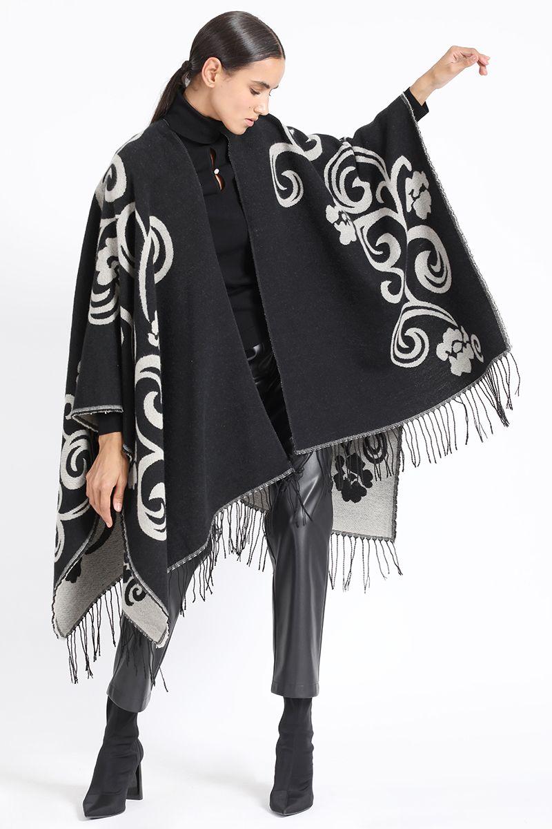 Poncho Tejido Estampado Animal Print, Negro Liola-3
