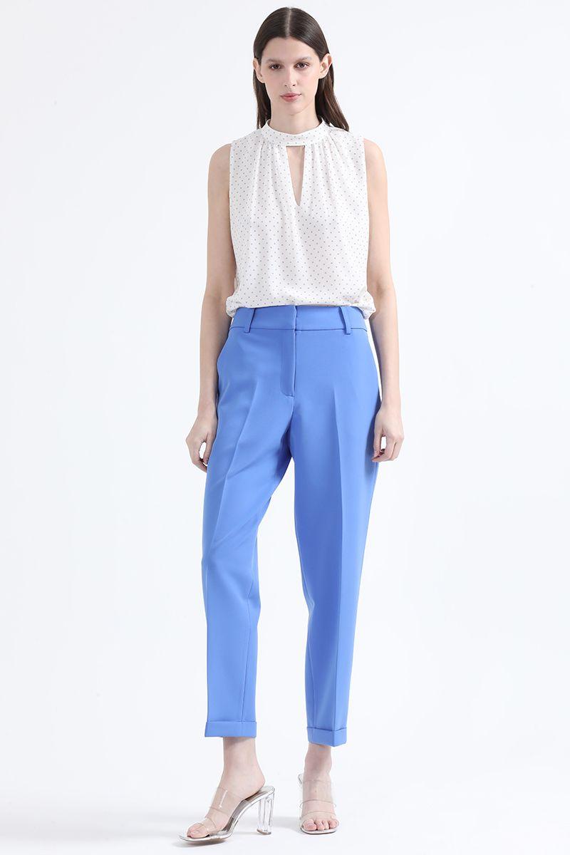 Pantalon Sastre Tiro Alto Con Bastilla, Azul Liola-0