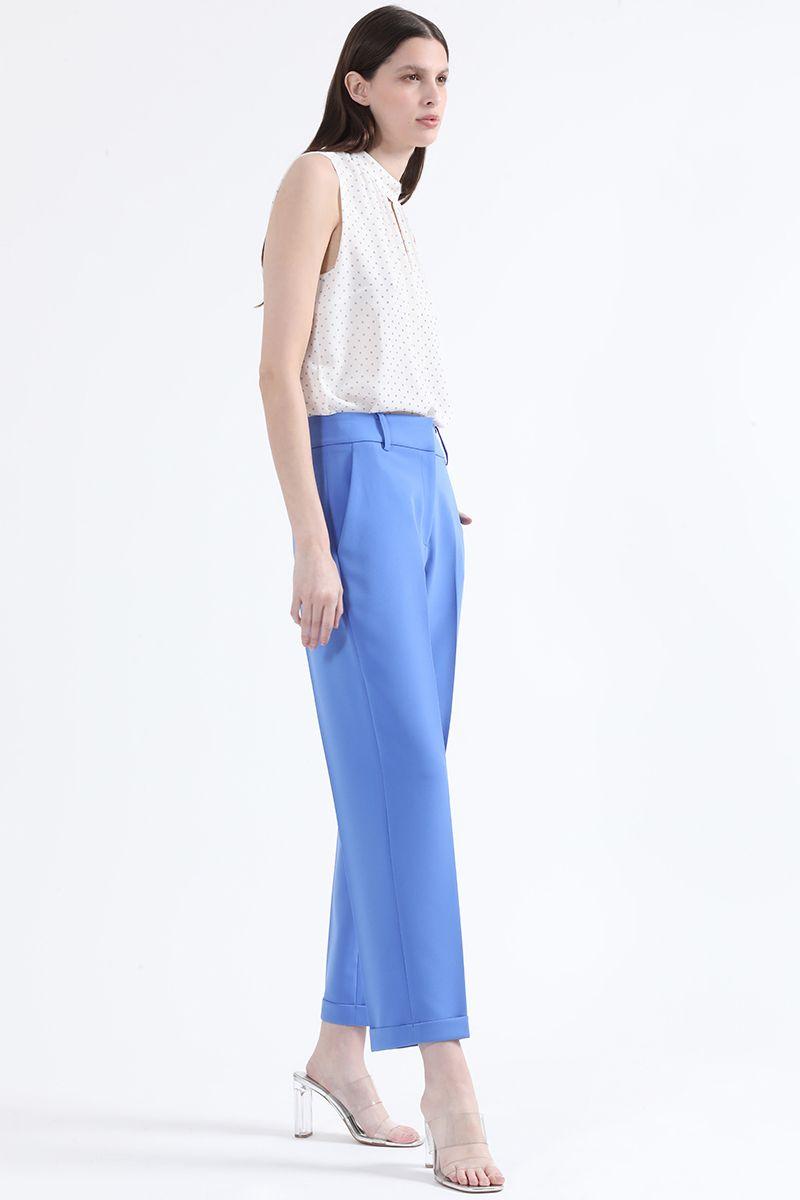 Pantalon Sastre Tiro Alto Con Bastilla, Azul Liola-2