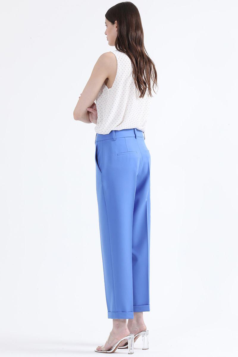 Pantalon Sastre Tiro Alto Con Bastilla, Azul Liola-5