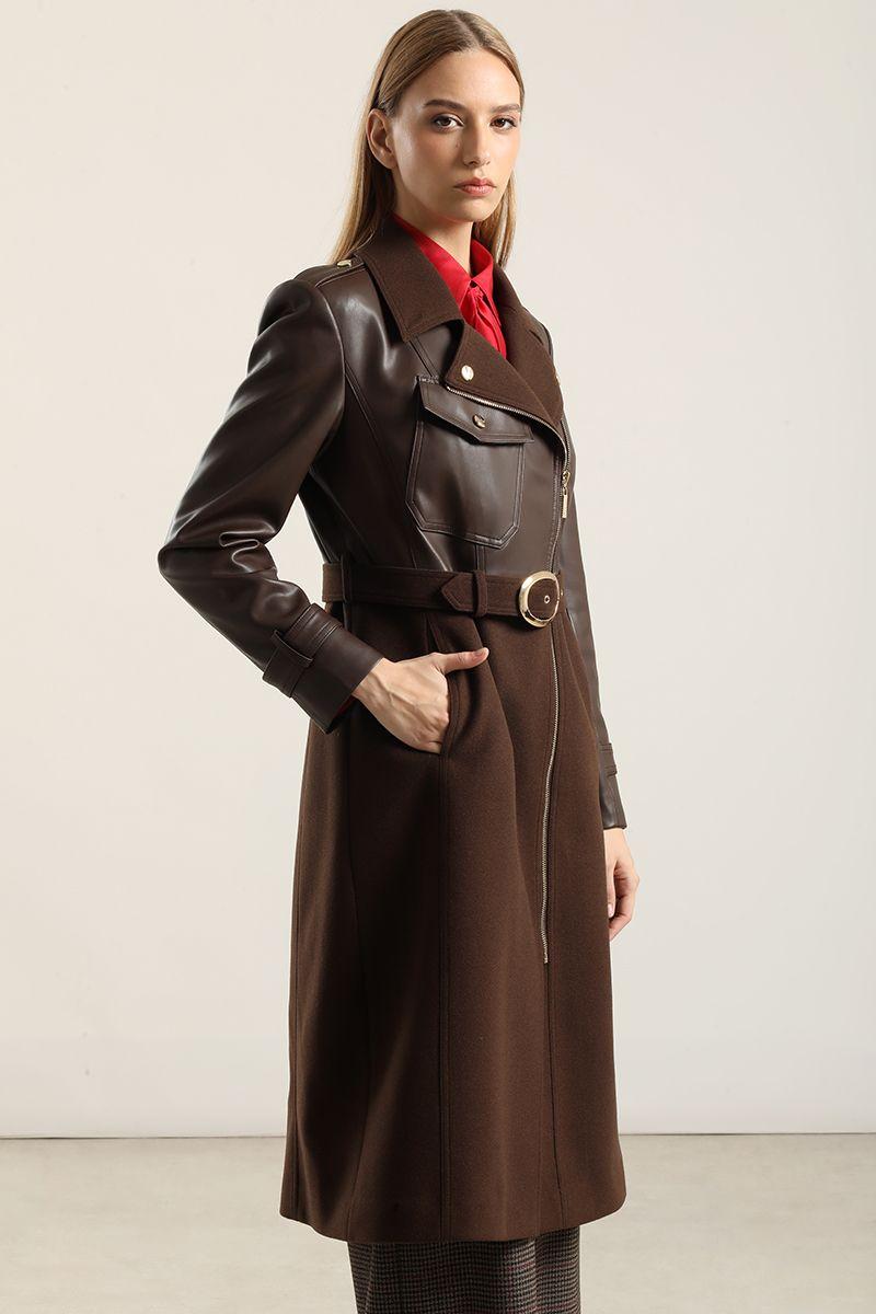 Abrigo Largo Biker, Muflon Chocolate Liola-3