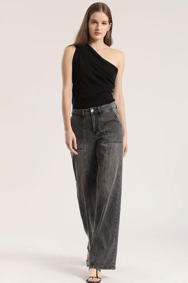 Jeans straight cargo Liola mujer gris-0