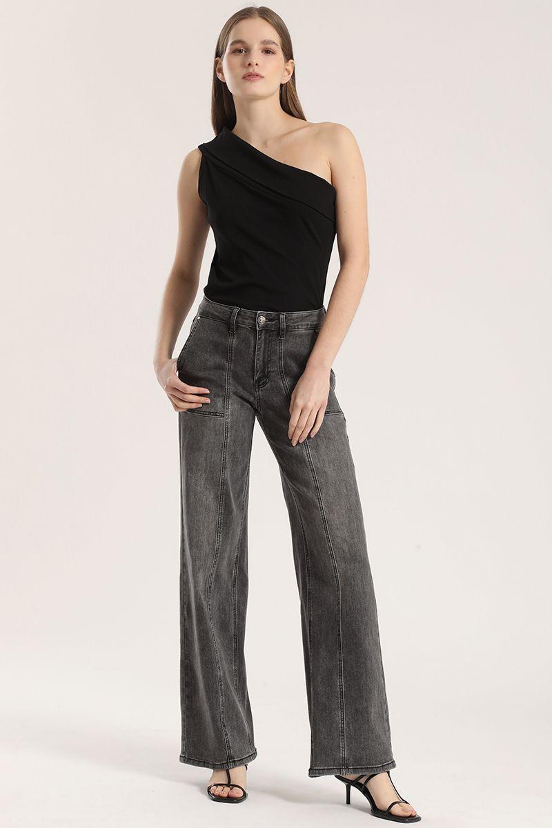Jeans straight cargo Liola mujer gris-2
