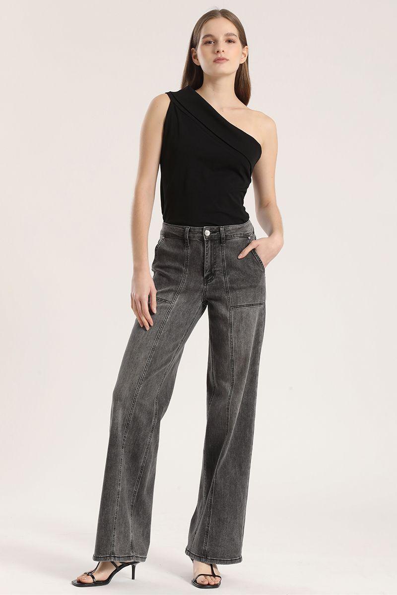 Jeans straight cargo Liola mujer gris-4