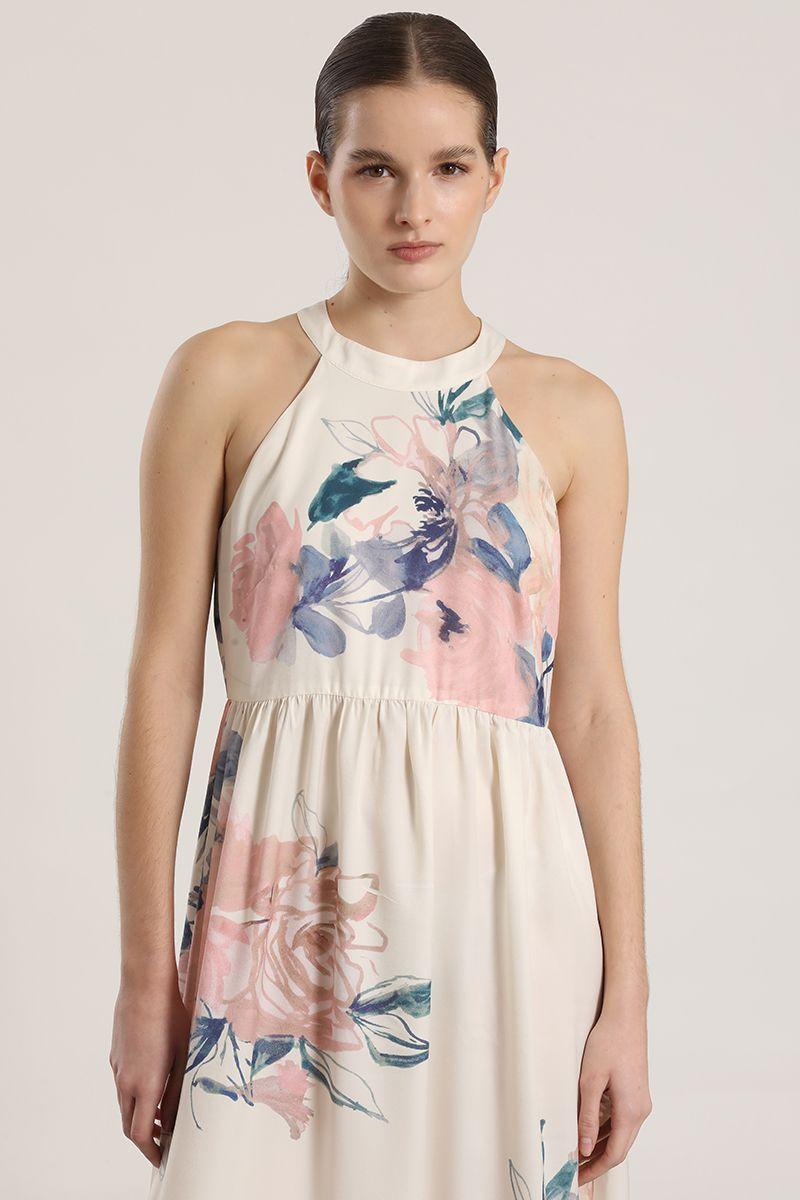 Vestido maxi halter estampado Liola mujer crudo-1