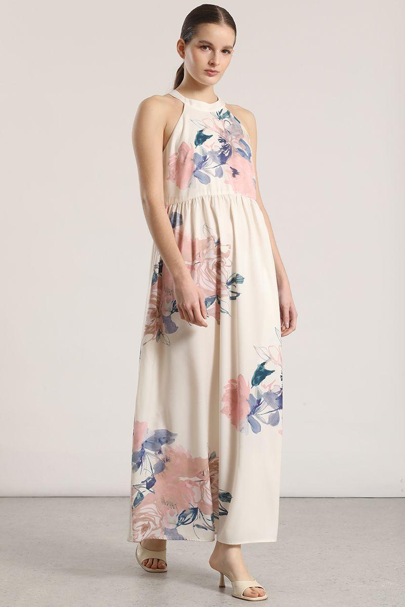 Vestido maxi halter estampado Liola mujer crudo-3