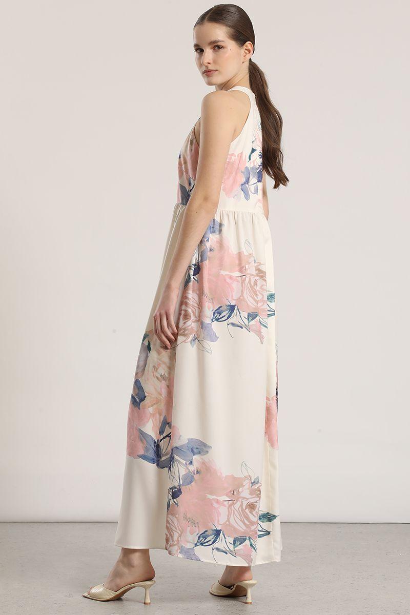 Vestido maxi halter estampado Liola mujer crudo-5