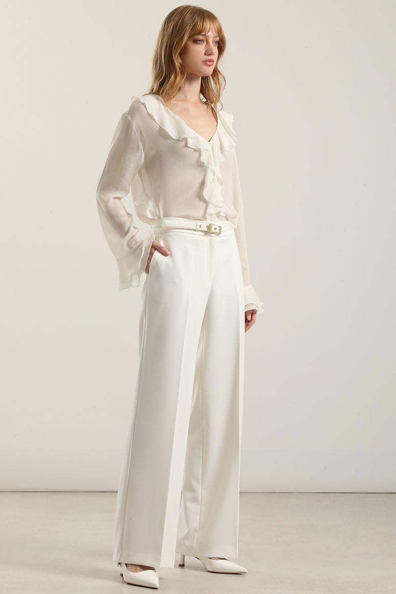 Pantalón recto cinturon, tiro alto, crudo Liola-0