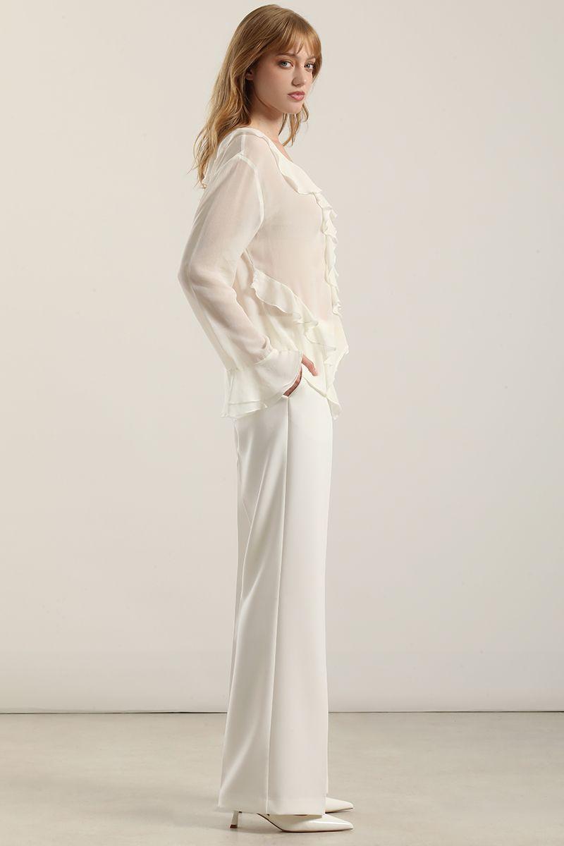 Pantalón recto cinturon, tiro alto, crudo Liola-1