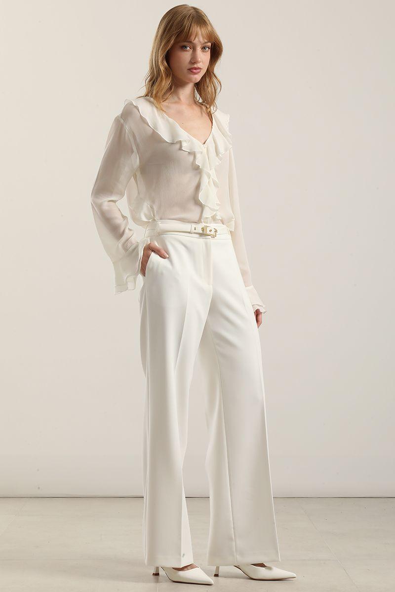 Pantalón recto cinturon, tiro alto, crudo Liola-2