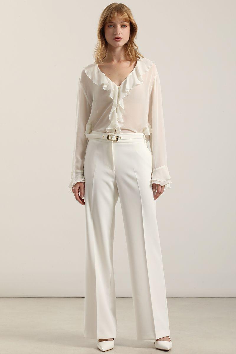 Pantalón recto cinturon, tiro alto, crudo Liola-3