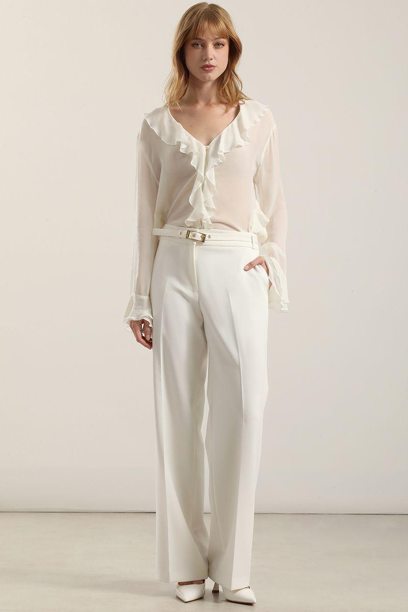 Pantalón recto cinturon, tiro alto, crudo Liola-4