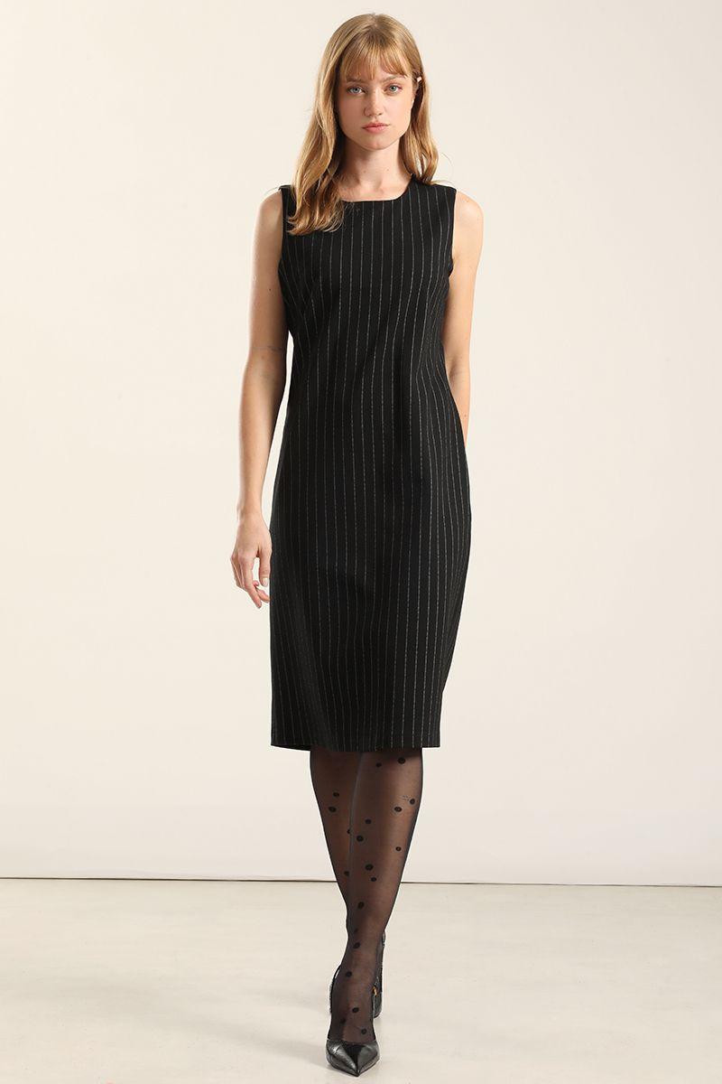 Vestido rodilla, rayas, negro Liola-0