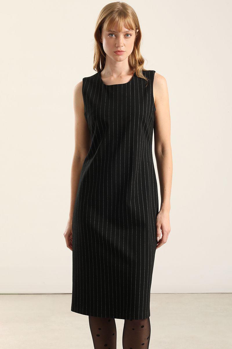 Vestido rodilla, rayas, negro Liola-2
